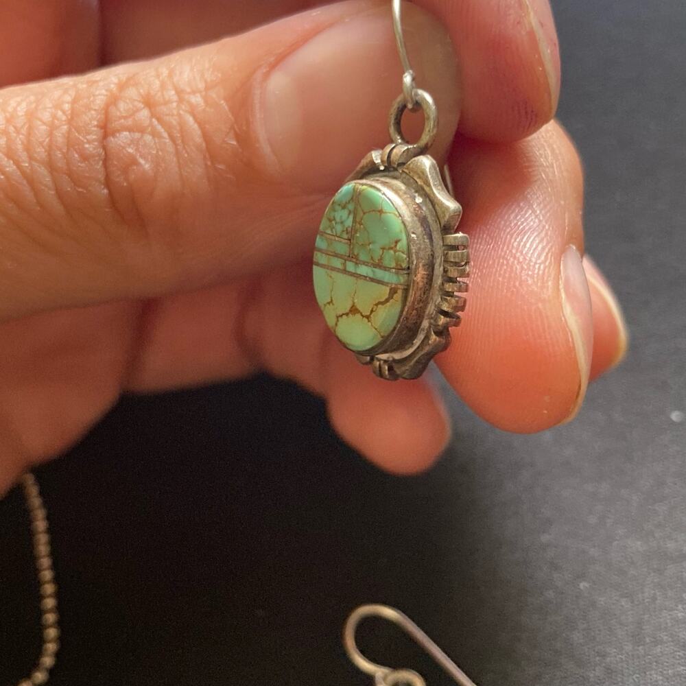 Spider Web Turquoise Sterling Navajo Necklace & Earring Set 925 - Picture 11 of 15